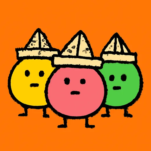 The three staff blobs in paper hats